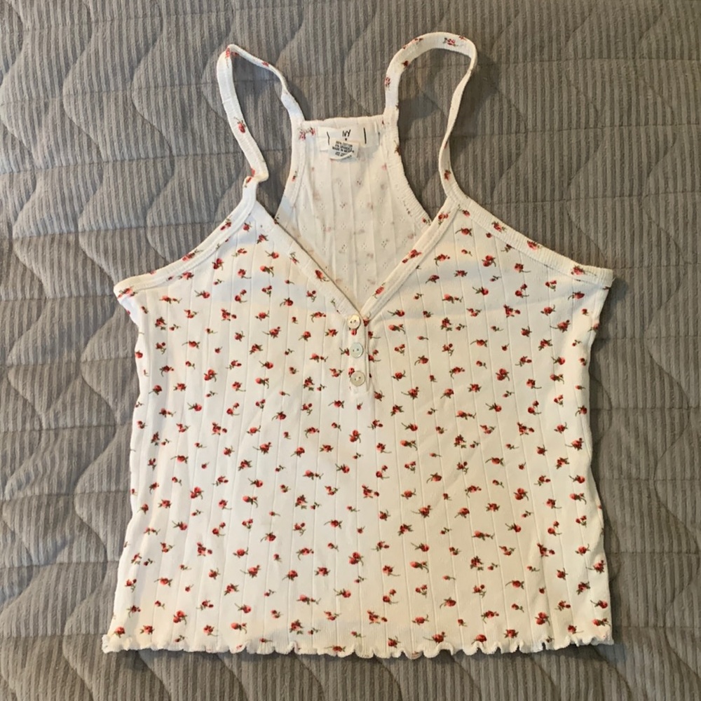 Red and white floral tank